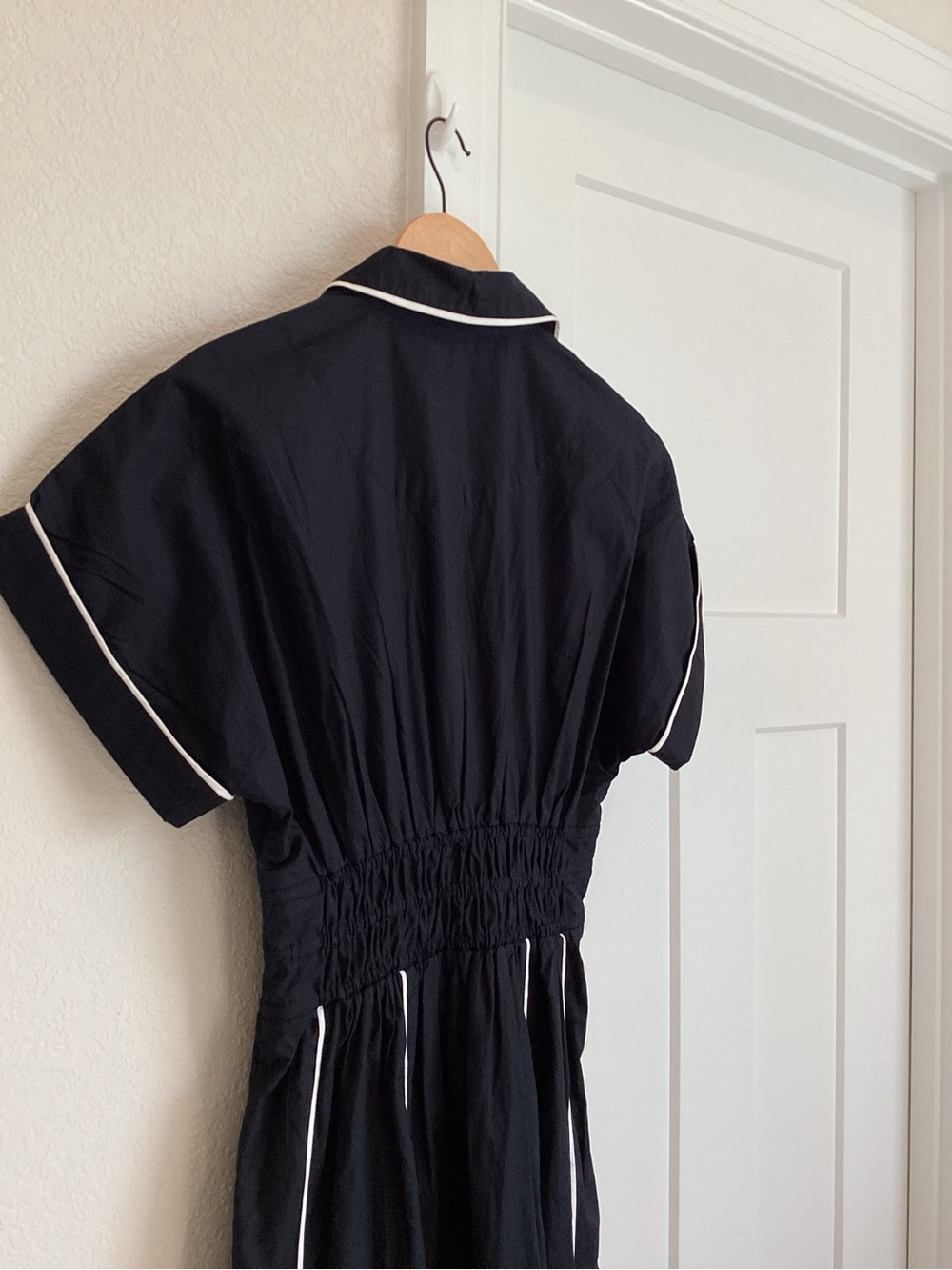 Anthropologie Somerset Dress Collared V-Neck Short-Sleeve Maxi Dress Black White - Picture 9 of 13